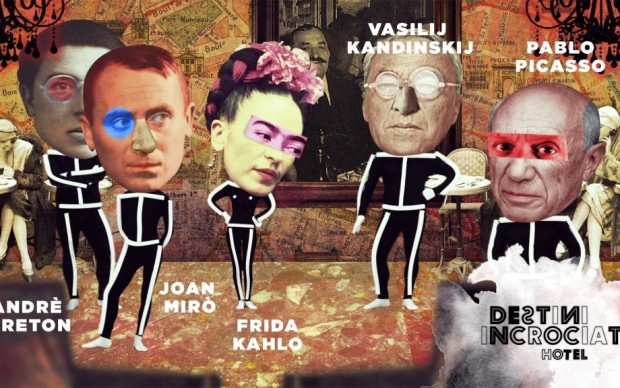 Frida va a Parigi e incontra i surrealisti. Nell'immagine Andrè Breton, Vasilij Kandinskij, Joan Mirò, e Pablo Picasso
