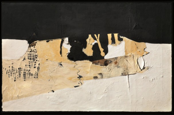 Alberto Burri, Bianco Nero, 1952, olio, acrilico e pittura polivinilica su tela, 50 x 80 cm – Robilant+Voena, Londra – Milano – St. Moritz