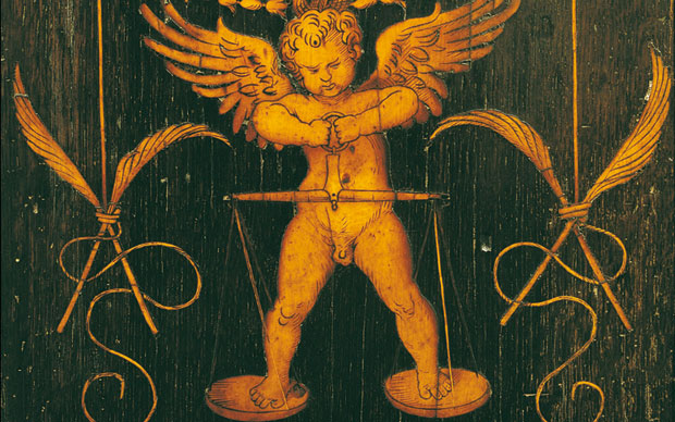Amor sulla Bilancia - Nosce te ipsum, Lorenzo Lotto, 1524, tarsia