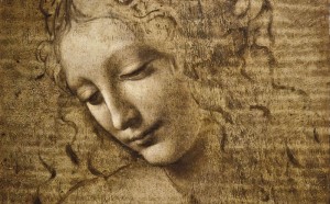 Leonardo da Vinci, Testa di donna, detta “La Scapiliata, (1504-1508 circa), terra ombra e ambra inverdita lumeggiata di biacca su tavola di pioppo; 24,7 x 21 cm, Galleria Nazionale di Parma