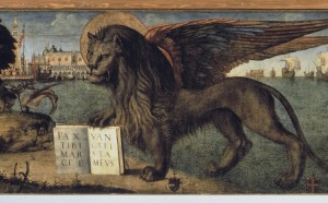 Vittore Carpaccio, Leone marciano, 1516, 138x 367 cm, Palazzo Ducale, Venezia