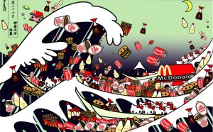 Tomoko Nagao, Hokusai-The Great Wave of Kanagawa with mc, cupnoodle, kewpie, kikkoman and kitty