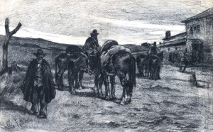 Giovanni Fattori, Butteri in Maremma, carboncino, 51x33