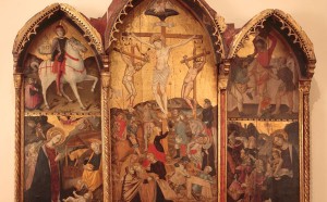 Luca di Paolo Trittico della Crocifissione (Crocifissione, sant’Adriano e Natività, san Bartolomeo e Adorazione dei Magi) tempera e oro su tavola Museo Piersanti, Matelica (MC)