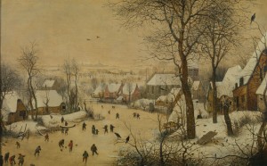 Pieter Bruegel, Winterlandscape with a Birth Trap, 1565. Panel, 37,0 x 55,5 cm. Collection Koninklijke Musea voor Schone Kunsten van België, Brussels