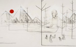 Charles Avery, Untitled (Study for a Goddess), 2004, matita e acrilico su carta. Courtesy dell’Artista e di Studio SALES di Norberto Ruggeri, Roma. Foto di Giorgio Benni