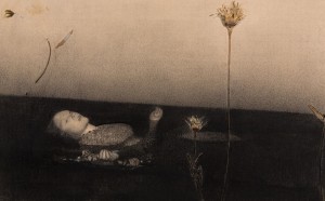 GIUSEPPE COLOMBO, Ofelia (da Millais) - matita carboncino e collage su carta - cm 19,5x29 - 2015, lgt