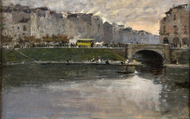 Mosè Bianchi, La darsena di Porta Ticinese, 1891-1893. Olio su tavola 48x75 cm