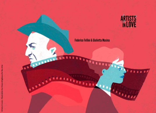 Artists in Love, Federico Fellini e Giulietta Masina, iIllustrazione di Chiara Ghigliazza per Sky Arte
