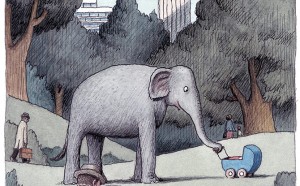 Franco Matticchio, Elefantata, Da “Libretto postale 2”, 2014. Acquarello e china, cm 20,5x14,5