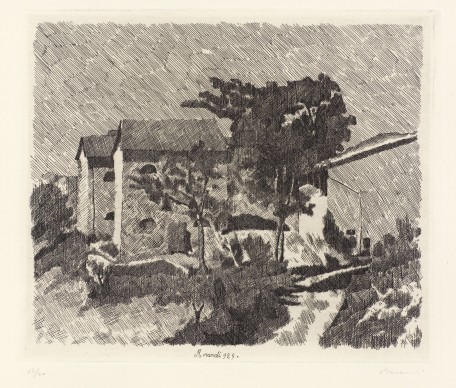 Giorgio Morandi, Paesaggio, 1929, Acquaforte su zinco, Morat-Institut für Kunst und Kunstwissenschaft, Freiburg im Breisgau © 2016, ProLitteris, Zürich