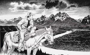 Fabio Civitelli Tex--Grand-Teton-National-Park Acrilico su tela cm 40x60 2015 Courtesy Ca' di Fra' - Milano / Sergio Bonelli Editore