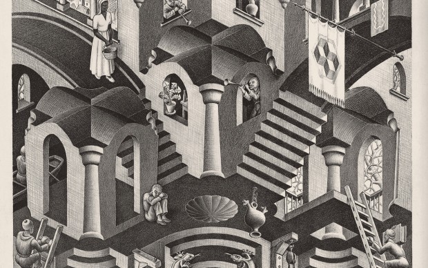 Maurits Cornelis Escher, Convesso e concavo, Marzo 1955, Litografia, 27,5x33,5 cm, Collezione Giudiceandrea Federico. All M.C. Escher works © 2016 The M.C. Escher Company. All rights reserved