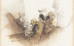 Markus Vallazza Per W. A. Mozart, 1973 Tecnica mista su carta 62,5 x 45,5 cm Fotolito Longo, Bolzano