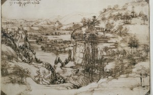 Leonardo da Vinci, Paesaggio (5 agosto 1473) – Firenze, Gabinetto Disegni e Stampe degli Uffizi