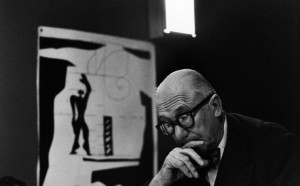 René Burri,Le Corbusier and his "Modulor" in his office, 35 rue de Sèvres. Paris, France, 1959 © René Burri / Magnum Photos