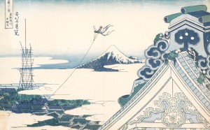 Katsushika Hokusai Il santuario Honganji di Asakusa a Edo, dalla serie Trentasei vedute del monte Fuji (1830-1832 circa) Silografia policroma, 24,7 x 36,5 cm - Honolulu Museum of Art