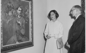 Audrey Hepburn and Alfred H. Barr, Jr. at the exhibition Picasso: 75th Anniversary, on view May 4, 1957 through August 25, 1957 (first floor and auditorium); May 22, 1957 through September 8, 1957 (third floor) at The Museum of Modern Art, New York. The Museum of Modern Art Archives, New York. Photographer: Barry Kramer