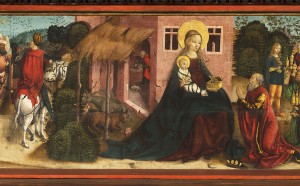 Adorazione dei Magi Pittore Hans T 1510 ca. Tempera su tavola in legno Levoča, Basilica di San Giacomo Altare della Predella della Natività (dei Quattro Santi)