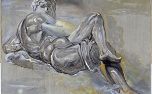 Salvador Dalí, Sin título. El Día según la tumba de Giuliano de Médici de Miguel Ángel, 1982 circa, olio su tela, 67,20 x 95 cm. ©Salvador Dalí, Fundació Gala-Salvador Dalí by SIAE 2016