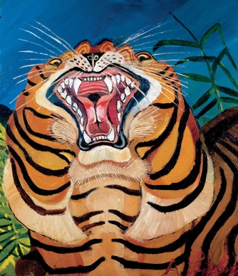 Antonio Ligabue, Testa di tigre, s.d. (1955-1956), olio su tavola di faesite, 75 x 64 cm, Guastalla (Reggio Emilia), collezione privata