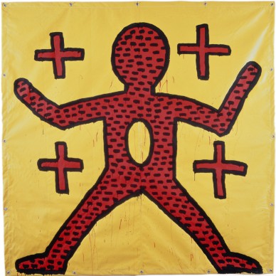 Keith Haring, Untitled, 1981 Inchiostro vinilico su telone di vinile 244 x 244 cm Salisburgo, Kunstmuseum, Collezione Neggy Diba © Keith Haring Foundation