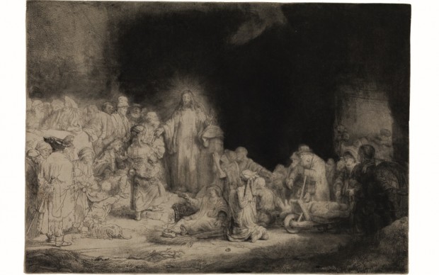 Rembrandt Harmenszoon van Rijn, La stampa dei cento fiorini, c. 1648, Acquaforte, puntasecca e bulino, 278 x 388 mm, Zorn Museum, Mora