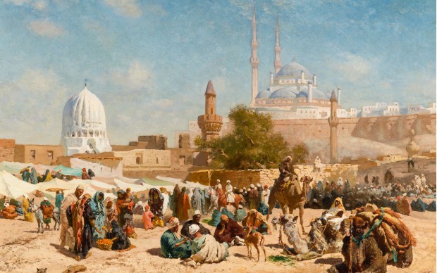 Biseo C. - La cittadella del Cairo, olio su tavola 18,5 x 26 cm