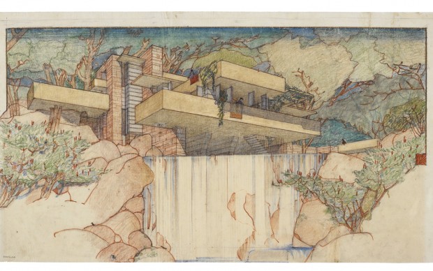 Frank Lloyd Wright, Fallingwater (Kaufmann House), Mill Run, Pennsylvania. 1934–37. 1/4″ (39.1 × 64.1 cm). The Frank Lloyd Wright Foundation Archives (The Museum of Modern Art | Avery Architectural & Fine Arts Library, Columbia University, New York)