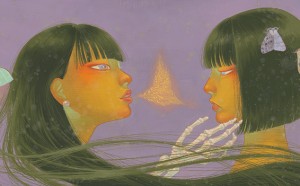 Fuco Ueda, Fraternization, acrylic and shell white on canvas, 80x28 cm