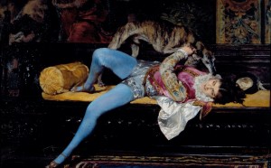 Giovanni Boldini, Giovane paggio che gioca con un levriero, 1869, olio su tavola, courtesy Società di Belle Arti - Viareggio