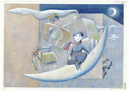 Letizia Galli, un'illustazione dal libro Il sogno di Federico. Una storia dell'infanzia di Federico Fellini, in mostra a Venezia
