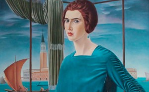 Ubaldo Oppi Ritratto della moglie sullo sfondo di Venezia (dettaglio) 1921 Collezione privata Roma