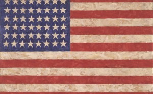 Jasper Johns, Flag, 1958. Encaustic on canvas. 105.1 x 154.9 cm. Private collection c Jasper Johns / VAGA, New York / DACS, London 2017. Photo: Jamie Stukenberg c The Wildenstein Plattner Institute, 2017