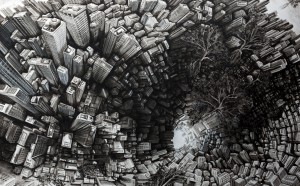 FABIO GIAMPIETRO, HPS The Downward 2017, sottrazione di colore ad olio su tela, cm. 300x200.