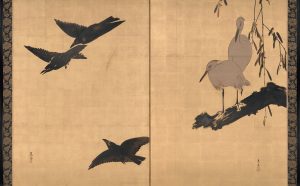 Shibata Zeshin, Egrets and Crows, tardo XIX secolo, Fishbein-Bender Collection