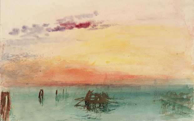 J.M.W. Turner, Venice:Looking across the Lagoon at Sunset, 1840, acquerello su carta, 244x304 mm © Tate, London 2018 Tate: Accepted by the nation as part of the Turner Bequest 1856