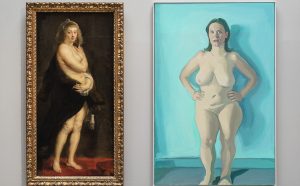 Exhibition View Rubens / Lassnig Peter Paul Rubens, Helena Fourment (“The little Fur”), c. 1636/38 Kunsthistorisches Museum Vienna, Picture Gallery © KHM-Museumsverband Maria Lassnig, Iris Standing, 1972/73 © Maria Lassnig Stiftung, Vienna