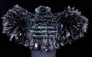 Woman's cape; black curled cock feathers; Auguste Champol; French; c.1895.