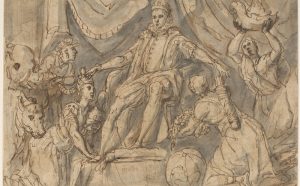 Blas de Prado (Camarena, 1545-1546 ca. - Madrid, 1599) Filippo III e i suoi domini 1587 ca. Penna e inchiostro, pennello e inchiostro diluito, tracce di pietra nera, carta Firenze, Gallerie degli Uffizi, Gabinetto dei Disegni e delle Stampe