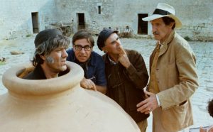 Umberto Montiroli, Franco Franchi e Ciccio Ingrassia con i Fratelli Taviani sul set di Kaos,1984