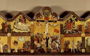 “La Crocifissione e Storie di San Biagio e di Santa Caterina” Maestro di Cesi Roma, Vaticano, Appartamento pontificio di rappresentanza, tempera e oro su tavola