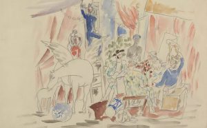 Pablo Picasso, Projet pour le rideau de scène du ballet Parade,[1916-1917] Crayon graphite et aquarelle sur papier Musée national Picasso-Paris Dation Pablo Picasso, 1979,