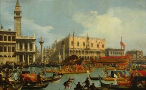 Canaletto Il ritorno del Bucintoro al molo davanti al Palazzo Ducale 1727-1729 Olio su tela 182 x 259 cm Mosca, Museo Pushkin