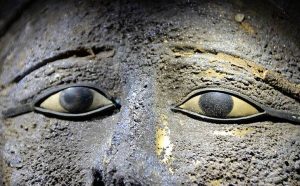 The Saqqara Mask of the Second Priest of Mut and Priest of Niut-shaes, details of eye inlay. Photo by University of Tübingen, Ramadan B. Hussein.