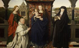 Jan van Eyck and Workshop The Virgin and Child with St. Barbara, St. Elizabeth, and Jan Vos, ca. 1441–43 Oil on panel 18 5/8 × 24 1/8 inches The Frick Collection, New York Photo: Michael Bodycomb