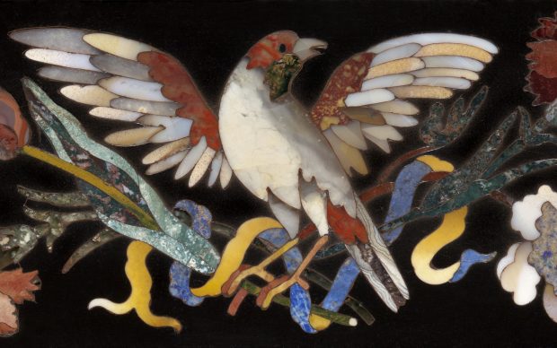 Manifattura granducale, Formella con uccello e fiori, inizi XVIII secolo, commesso di pietre dure, Firenze, Museo dell’Opificio delle Pietre Dure