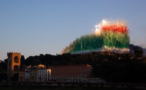 City of Flowers in the Sky: Daytime Explosion Event for Florence 2018 Realized above the Piazzale Michelangelo, November 18, 3:50 pm, approximately 13 minutes 30 seconds Fireworks 170 meters tall