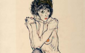 Egon Schiele, Seated Female Nude, Elbows Resting on Right Knee, 1914 Pencil and gouache on Japan paper, 48 x 32 cm The Albertina Museum, Vienna Exhibition organised by the Royal Academy of Arts, London and the Albertina Museum, Vienna