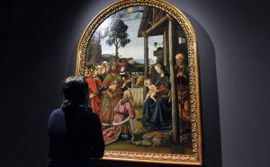 Perugino, Adorazione dei Magi, 1475 circa, veduta dell'esposizione in Sala Alessi - Palazzo Marino, Milano